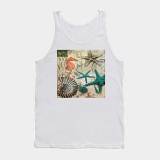 dark academia coastal seashell teal starfish seahorse ocean beach Tank Top